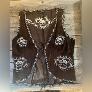 Bebe embroidered leather vest - large
